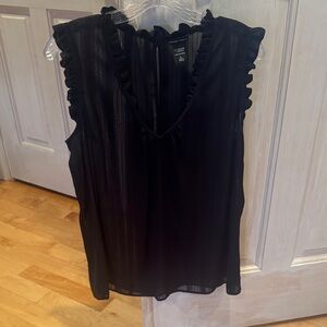 New York & Company Black Sheer Ruffle Blouse